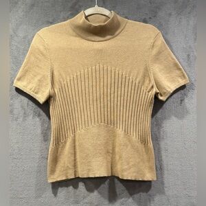 Vintage Rena Rowan Mock Neck Angora Silk Blend Beige Sweater Size Petite M